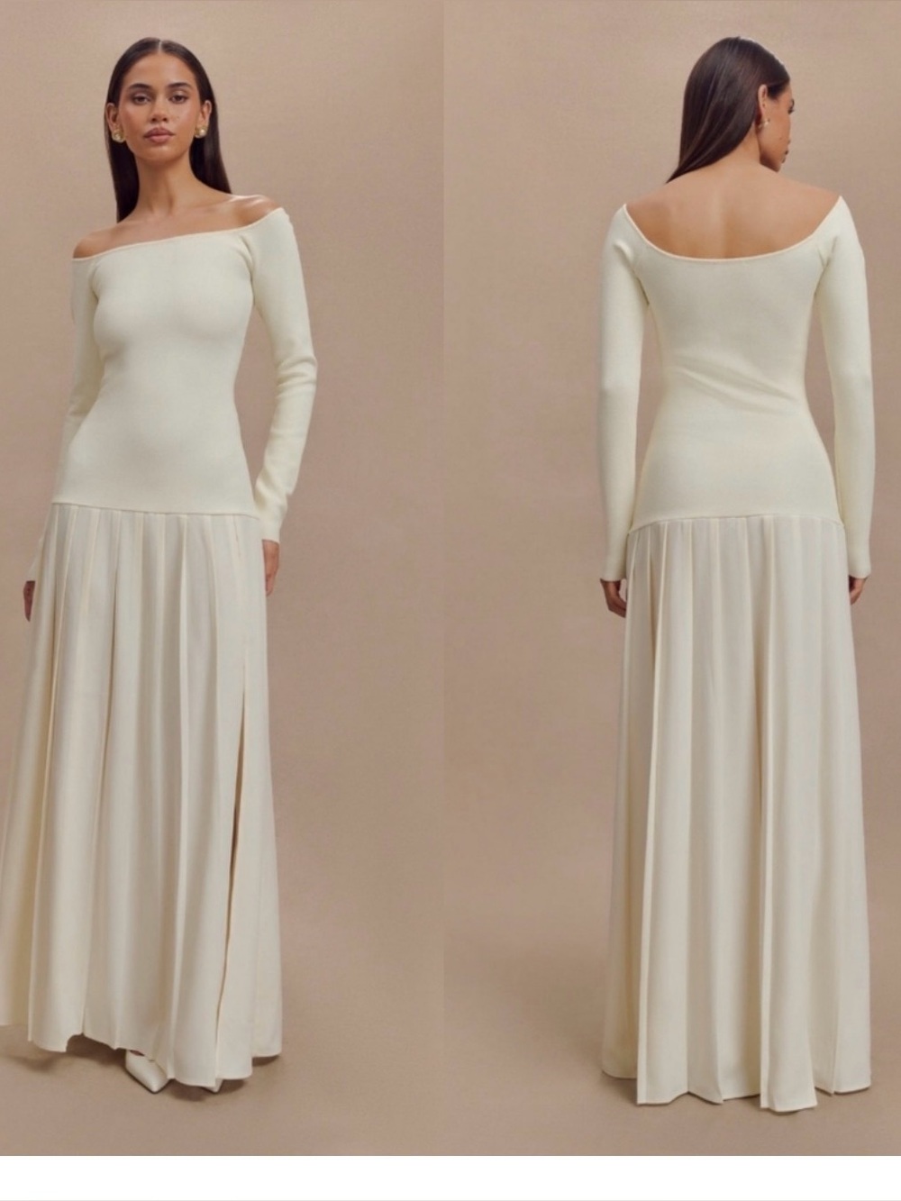 Meshki Presley Dress. Off-Shoulder Long Sleeve